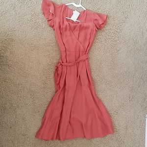 Peach Wrap Midi Dress